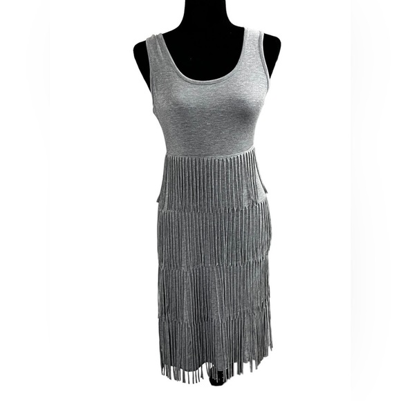 Kate and Mallory Knit Scoop Neck Fringed Hem Dress Grey - Picture 5 of 15